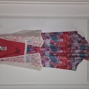 Youngland Pink Floral Top with Lace Overlay